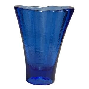 Fire & Light Cobalt Blue Recycled Glass Aurora Vase Scalloped 9.5" Signed USA